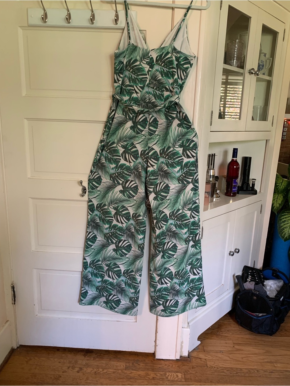 Green Tropical Leaf Print Wide-Leg Jumpsuit